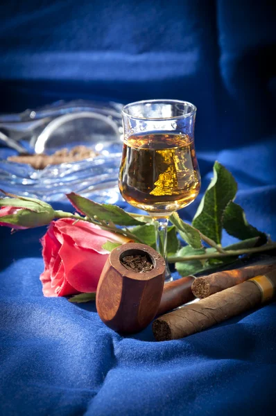 Brandy with pipe and cigar — Stock Photo, Image