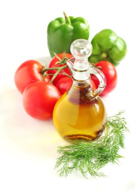 Fresh vegetables and olive oil clipart