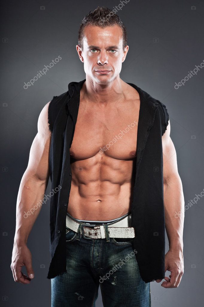 Muscled Fitness Man Cool Looking Tough Guy Blue Eyes Blond