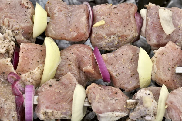 Gustoso kebab alla griglia su un carbone — Foto Stock