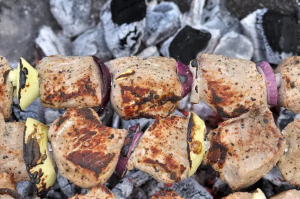在木炭上美味烧烤烤肉串 — 图库照片