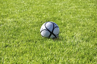 Yeşil çimenlerin üzerinde futbol topu
