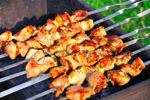Smakelijk barbecue kebab op een houtskool — Stockfoto