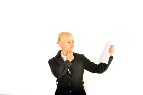 Ler affärskvinna. isolerade över vit bakgrund. med bla — Stockfoto