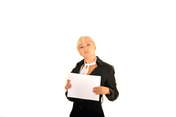 Ler affärskvinna. isolerade över vit bakgrund. med bla — Stockfoto