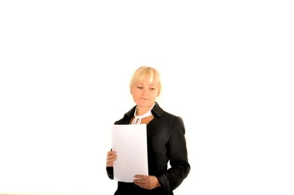 Lächelnde Geschäftsfrau. isoliert über weißem Hintergrund. mit bla — Stockfoto