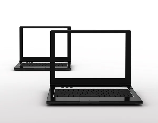 Social network represented by visually connected laptops — Stock Photo, Image