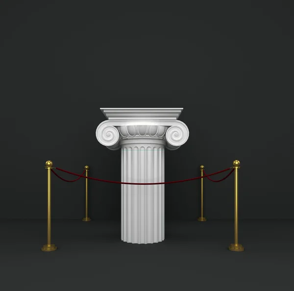 Podium der klassischen Säulenhauptstädte mit Barriere im leeren grauen Inneren lizenzfreie Stockbilder