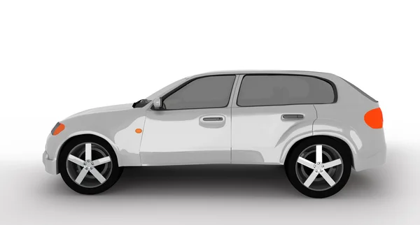Concept van de auto van de grijze metalen crossover geïsoleerd op een witte achtergrond. Zijaanzicht — Stockfoto