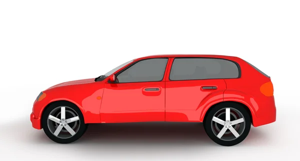 Concept van de auto van de rode crossover geïsoleerd op een witte achtergrond. Zijaanzicht Stockfoto