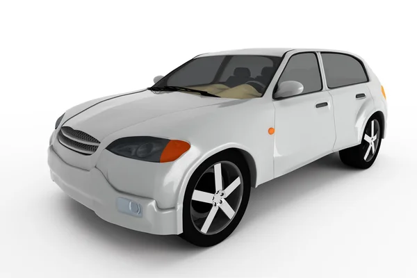 Concept van de auto van de grijze metalen crossover geïsoleerd op een witte achtergrond. Stockafbeelding