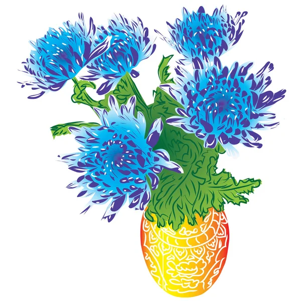 Blue asters in vase raster — Stock Photo, Image