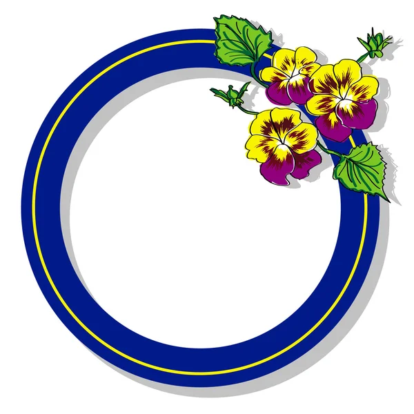 Modrý kulatý rám s květina pansy rastrových — Stock fotografie