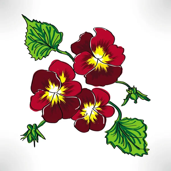 Raster ritade tre blommor pansyrastrové výkresu tři květy maceška — Stock fotografie
