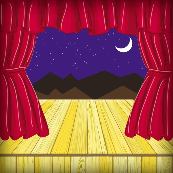 Raster dibujo escena teatral con cortina roja — Foto de Stock