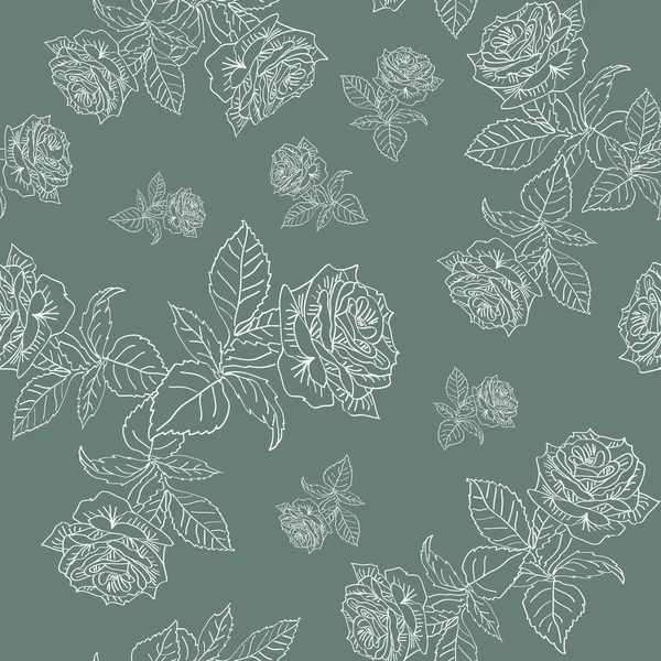 Pattern white contour roses on gray background raster — Stock Photo, Image