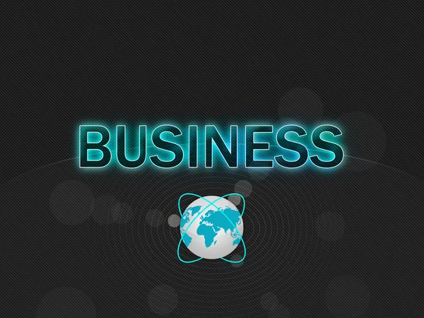 Mørk baggrund med lyseblå tekst Business og Earth-globe - Stock-foto
