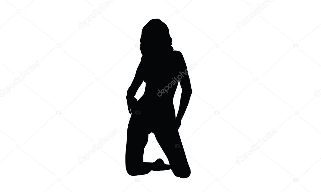 Black silhouette naked young woman