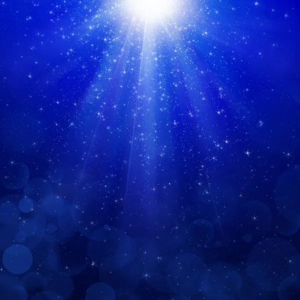 Donker blauwe bubbels lichtgevende stralen achtergrond lumiray-b — Stockfoto
