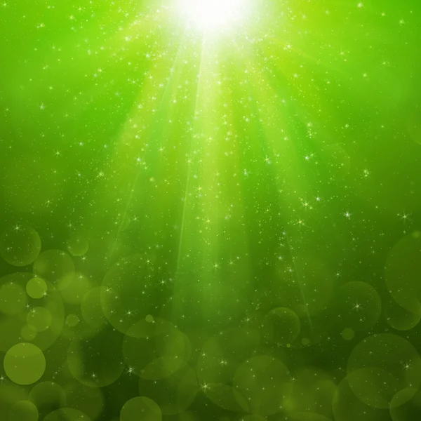 Green bubbles luminous rays background Lumiray-B — Stock Photo, Image