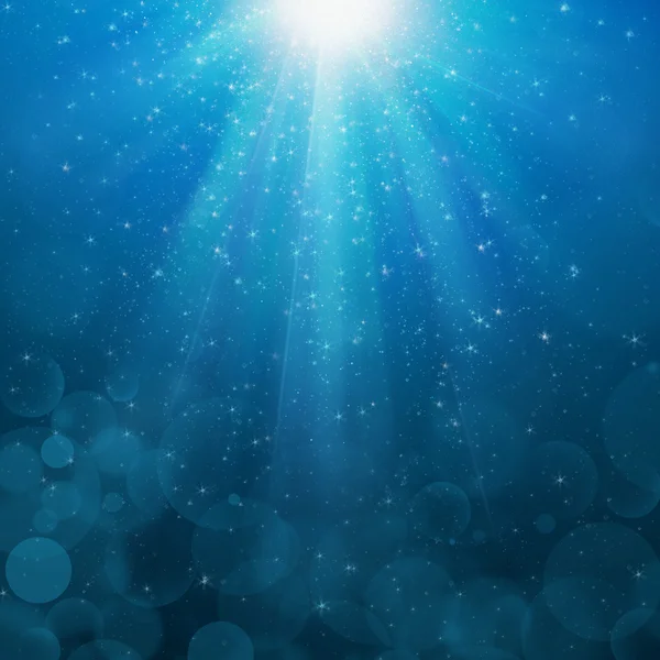 Luz azul bolhas raios luminosos fundo Lumiray-B — Fotografia de Stock