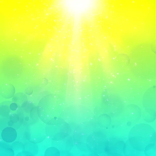 Blauw geel-cyaan bubbels lichtgevende stralen achtergrond lumiray-b — Stockfoto