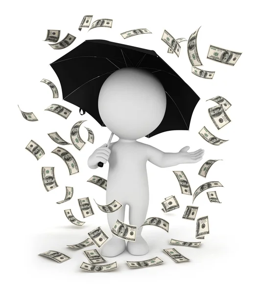3D vita pengar regnet med ett paraply — Stockfoto