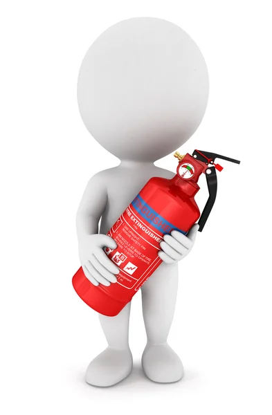 3d white with an extinguisher — Stock Photo, Image