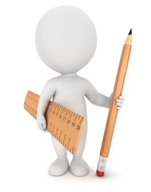 3d white with pencil and ruler clipart