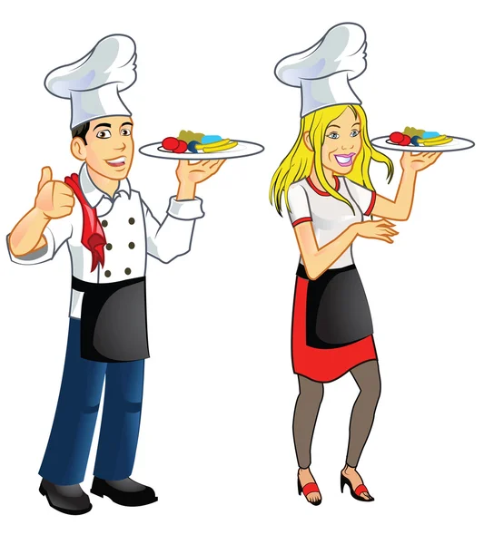 Kız ve erkek aşçı — Stok Vektör