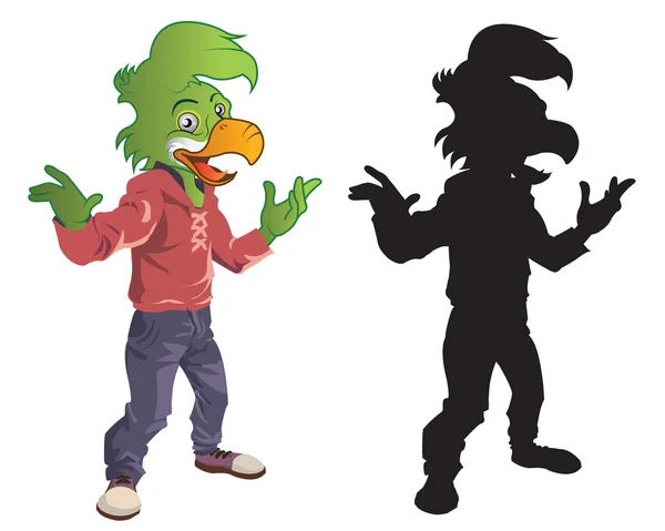 Mascotte et silhouette de perroquet — Image vectorielle