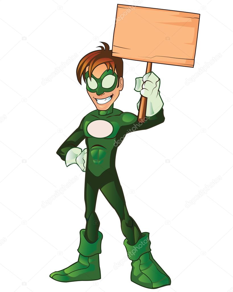 Green Super Boy Hero