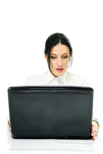 Signora con computer portatile — Foto Stock