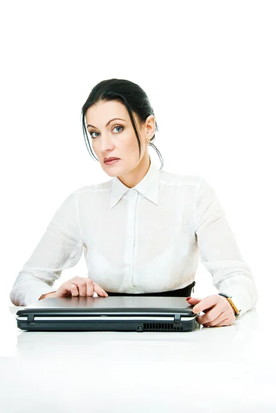Vrouw en laptop — Stockfoto