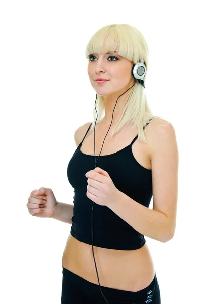 Fitness dívka hudba — Stock fotografie