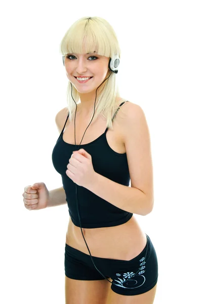 Fitness girl music — Stock Photo, Image