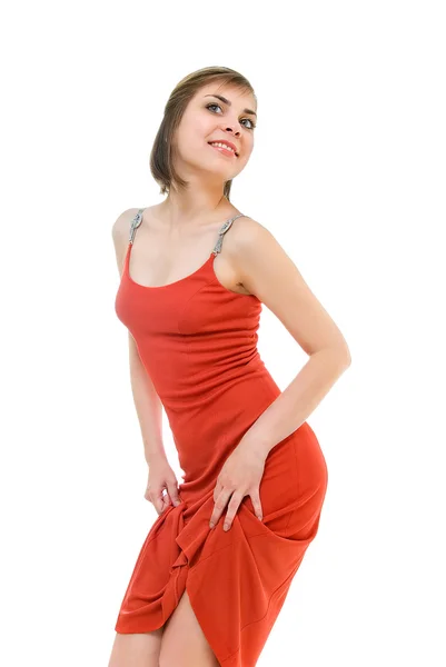 Posing in red dress — Stock Photo, Image