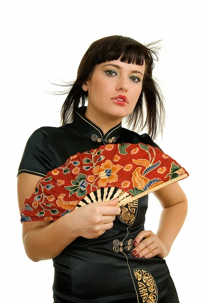 Woman with fan — Stock Photo, Image