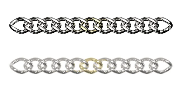 Silver chains with one golden link — 스톡 사진