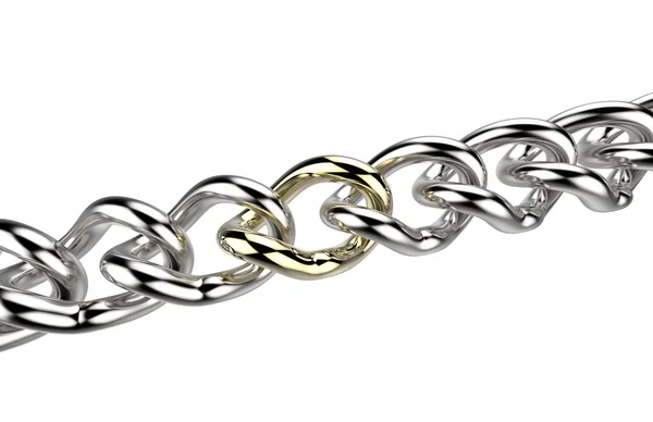 Silver chain with one golden link — Stock Photo, Image