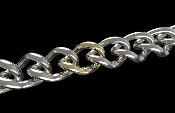 Silver chain with one golden link — Stock Photo, Image