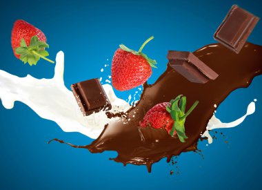 Chocolate ands strawberries in milk clipart