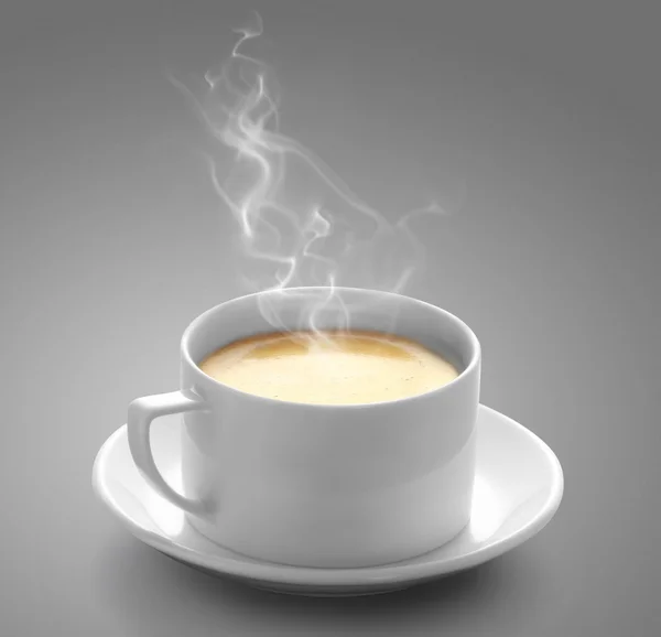 Café caliente, fondo gris —  Fotos de Stock