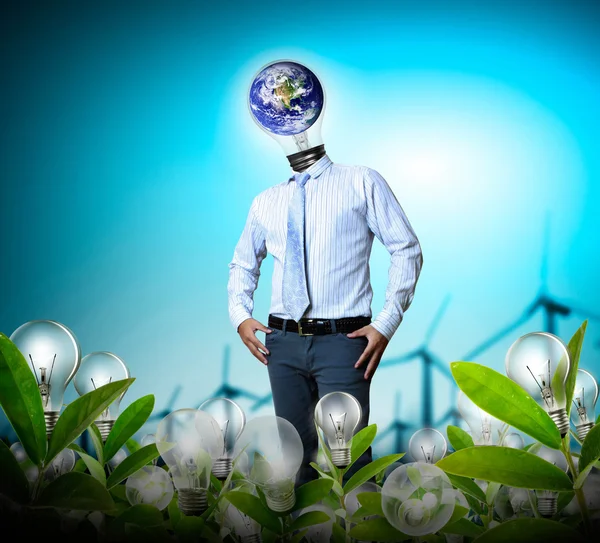 stock image Light bulb over his head