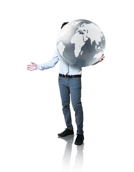 Globe tartja a kezében — Stock Fotó