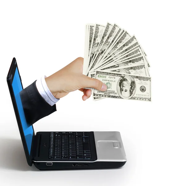 Dollars appears from the laptop — Stock Photo, Image