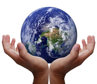 Holding globe in his hand clipart