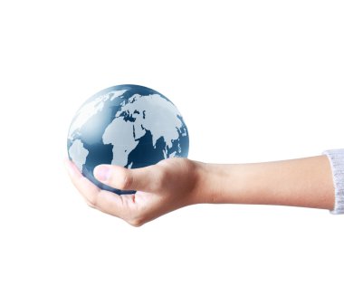 Holding globe in his hand clipart