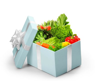 Open gift box With vegetables clipart