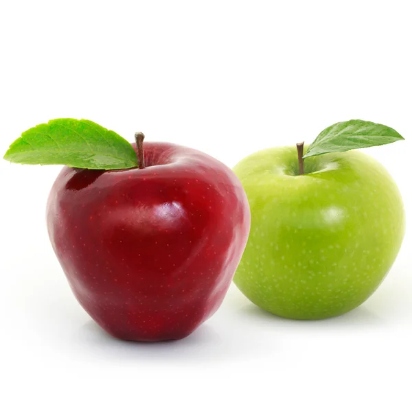 Green, red ands apple on white background — Stock Photo, Image